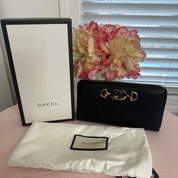 NEW GUCCI ZUMI HORSEBIT Black Pebbled Leather CONTINENTAL Wallet - Picture 10 of 10